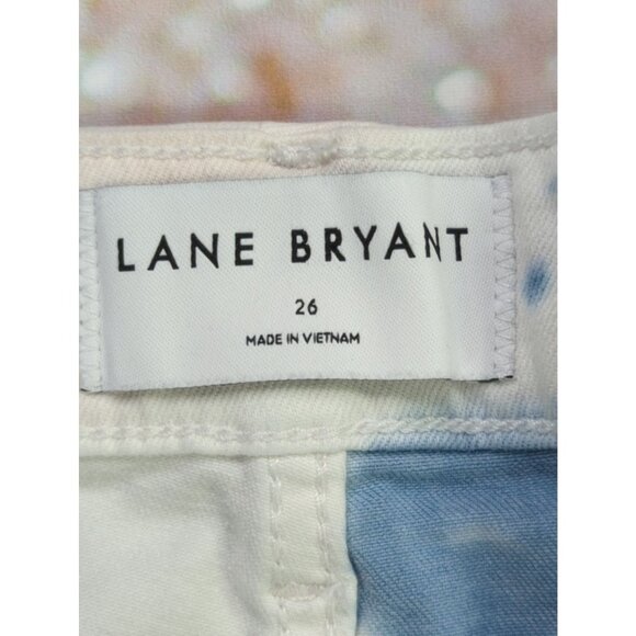 Lane Bryant Size 26 Womens Plus Tie Dye Boyfriend Midi Denim Shorts Blue White - Picture 5 of 8